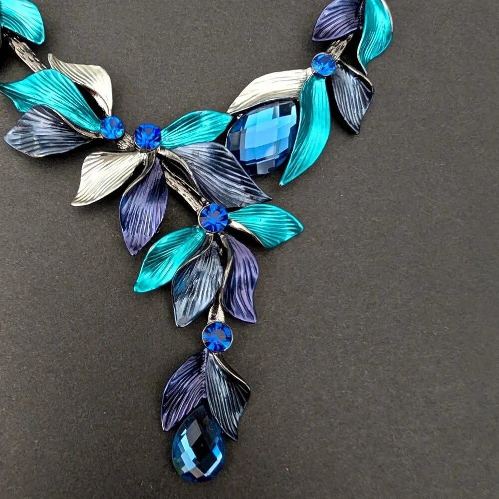 Navy, silver and teal statement necklace
